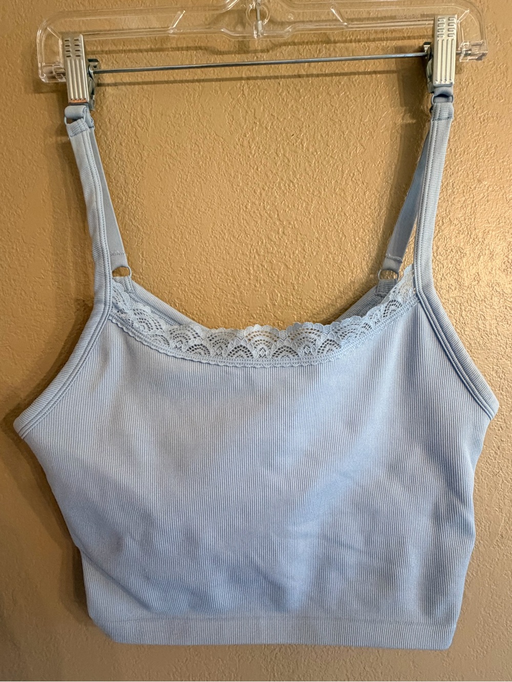 Aerie Light Blue Lace-Trim Ribbed Cami/bralette
